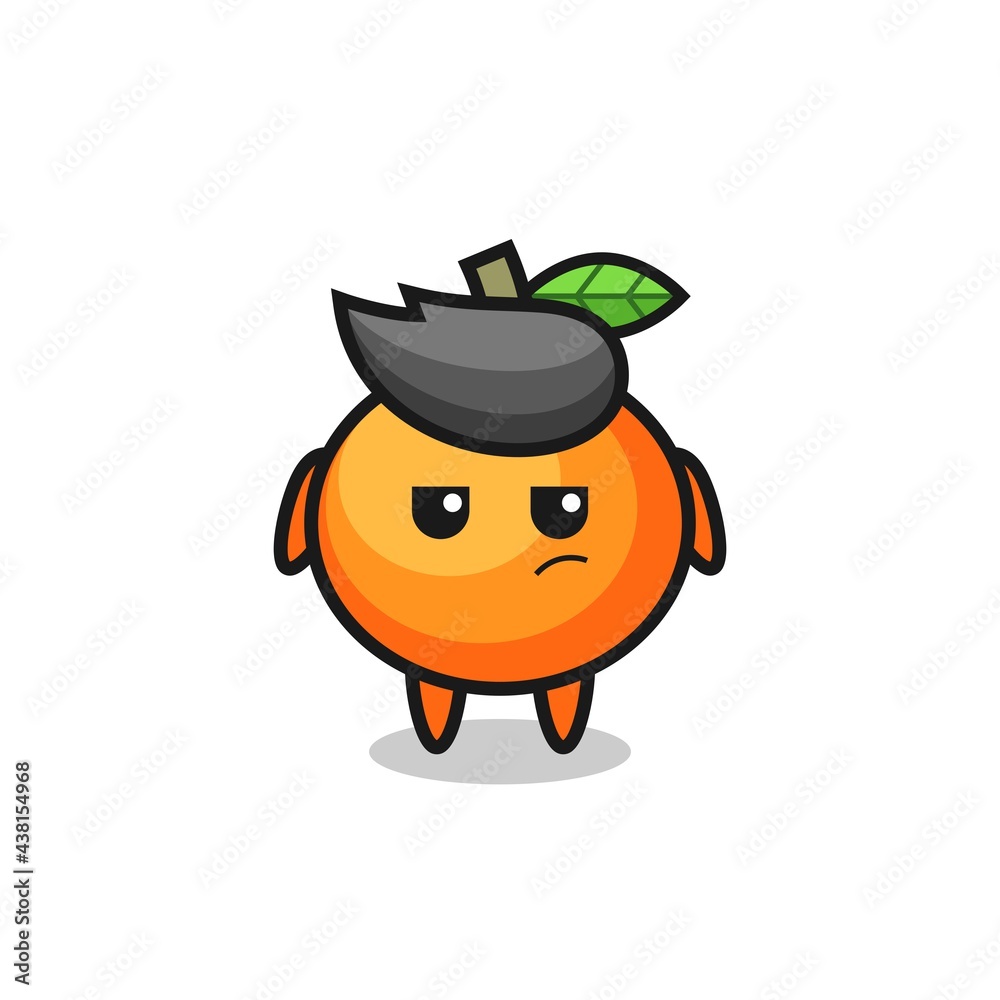 cute mandarin orange character with suspicious expression
