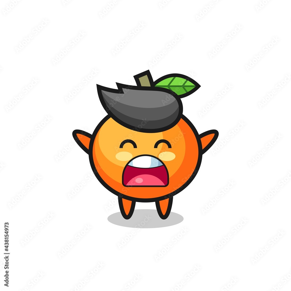 cute mandarin orange mascot with a yawn expression