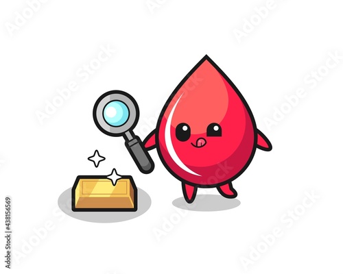 blood drop character is checking the authenticity of the gold bullion