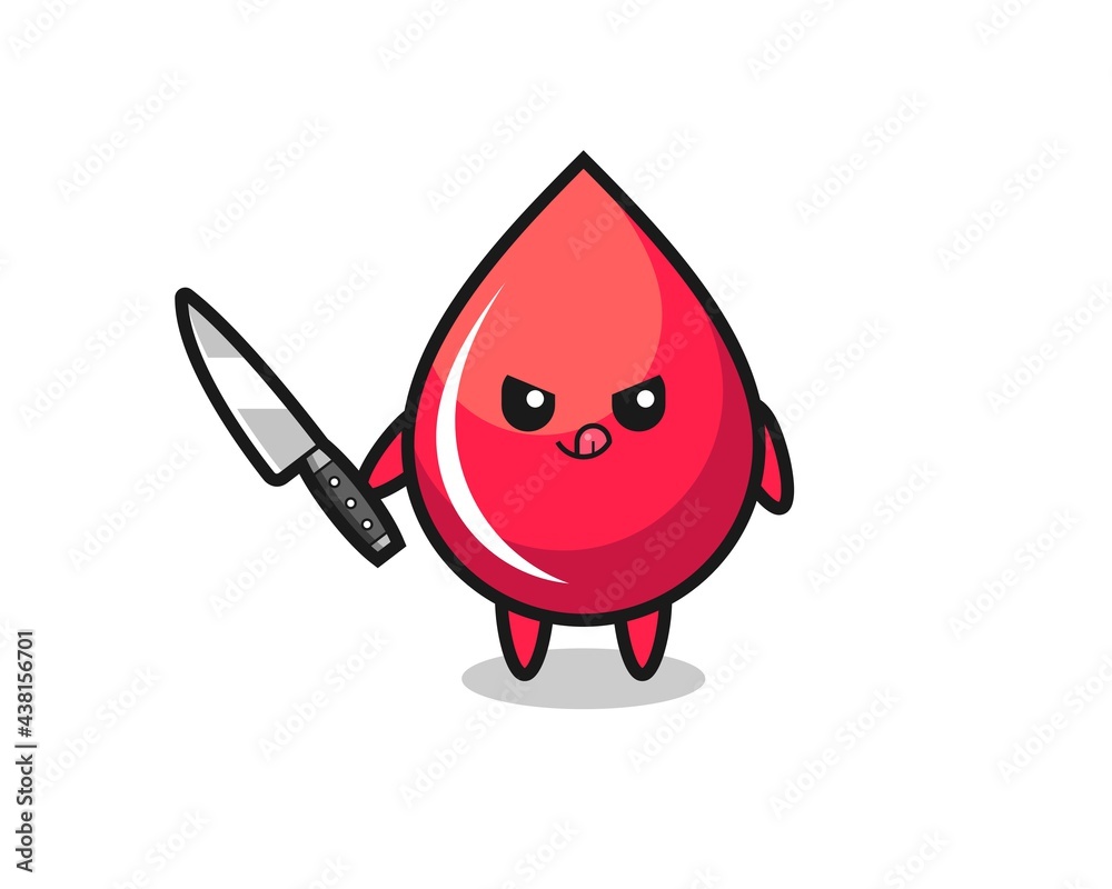 cute blood drop mascot as a psychopath holding a knife cute blood drop mascot as a psychopath holding a knife