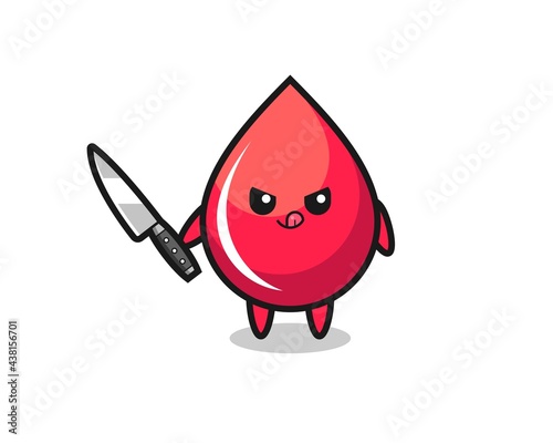 cute blood drop mascot as a psychopath holding a knife