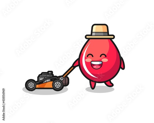 illustration of the blood drop character using lawn mower