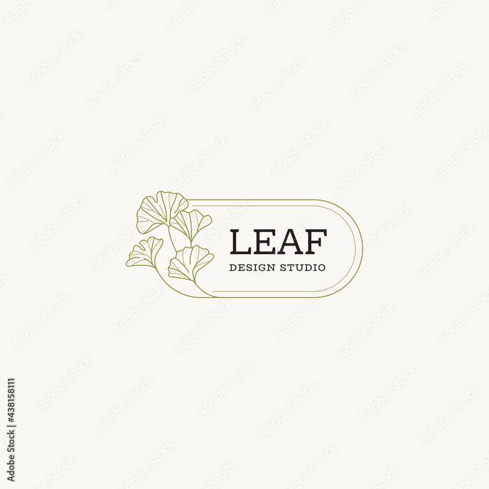 Hand drawn line art botanical vector logo design template. Illustration ...