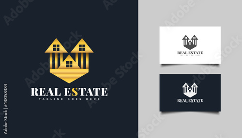 Luxury Gold Real Estate Logo. Gold Mansion Logo. Construction, Architecture or Building Logo Design Template