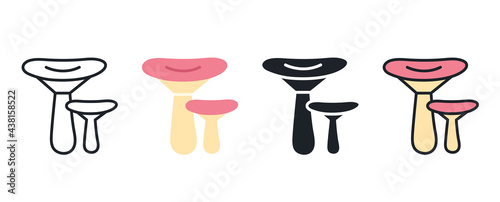 Russula icon. Linear flat color icons contour shape outline. Thin line. Black vector silhouette. Fill solid icon. Modern glyph design. Illustrations of mushrooms. Vector set