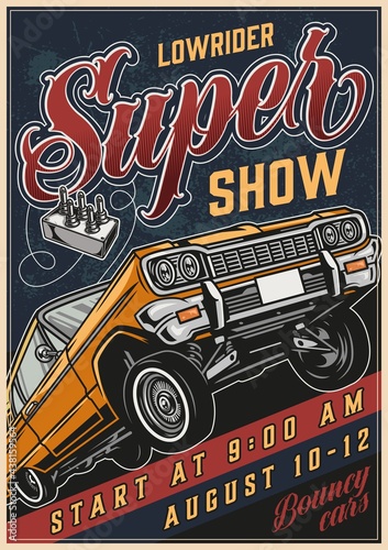 Custom car vintage colorful poster