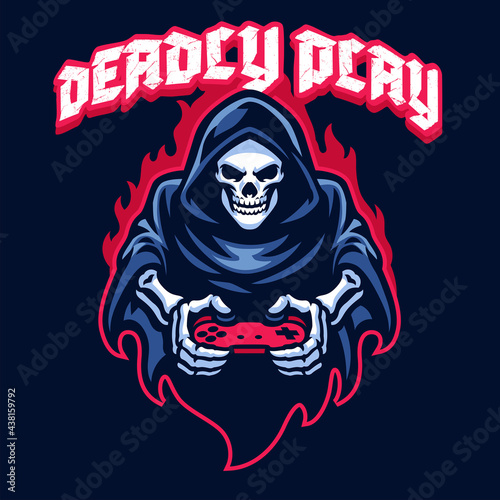 gaming mascot logo grim reaper skull playing game