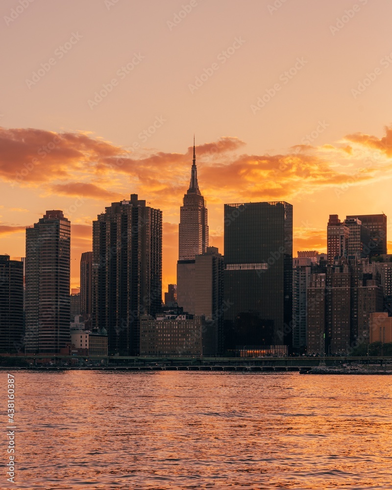 Sunset over the Manhattan skyline and East River from Long Island City, Queens, New York City