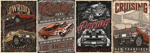 American custom cars vintage posters set