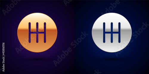 Gold and silver Gear shifter icon isolated on black background. Transmission icon. Vector