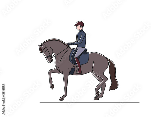 Vector illustration of equestrian sport, dressage athlete riding horse