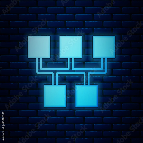 Glowing neon Gear shifter icon isolated on brick wall background. Transmission icon. Vector