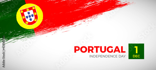 Happy independence day of Portugal with brush painted grunge flag background