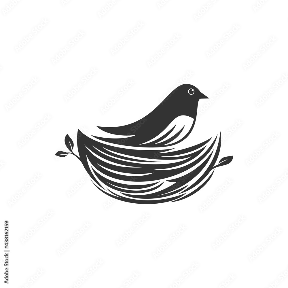 Fototapeta premium Nest Bird Animal Black Logo Design