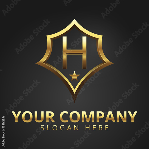 Letter H Gold Logo Modern And Luxury logos With Gradient Gold Color, Black Background 