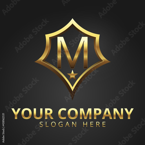 Letter M Gold Logo Modern And Luxury logos With Gradient Gold Color, Black Background
