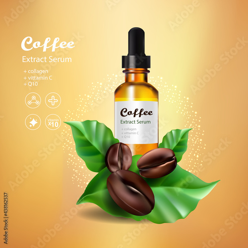 Coffee Collagen Serum  and Vitamin for Skincare and Cosmetic Products.
