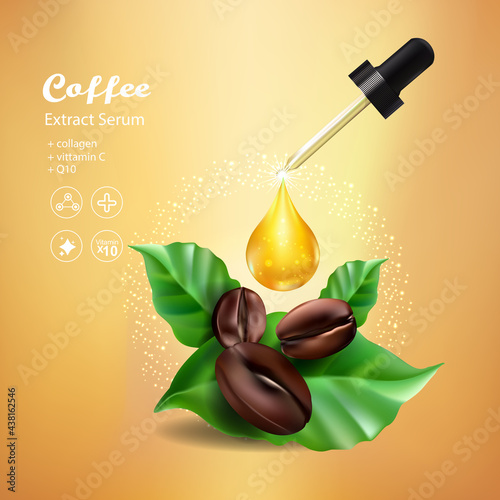 Coffee Collagen Serum  and Vitamin for Skincare and Cosmetic Products.