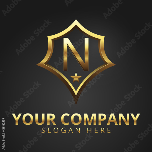 Letter N Gold Logo Modern And Luxury logos With Gradient Gold Color, Black Background 