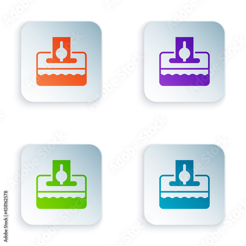 Color Donate or pay your zakat as muslim obligatory icon isolated on white background. Muslim charity or alms in ramadan kareem before eid al-fir. Set colorful icons in square buttons. Vector