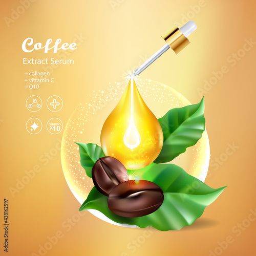 Coffee Collagen Serum  and Vitamin for Skincare and Cosmetic Products.