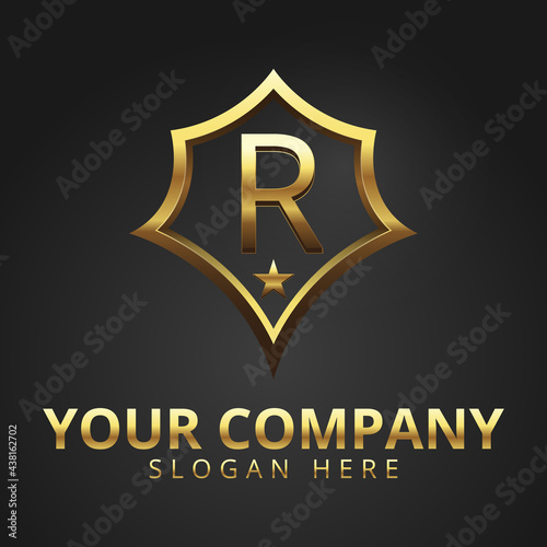 Letter R Gold Logo Modern And Luxury logos With Gradient Gold Color, Black Background 
