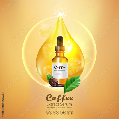 Coffee Collagen Serum  and Vitamin for Skincare and Cosmetic Products.