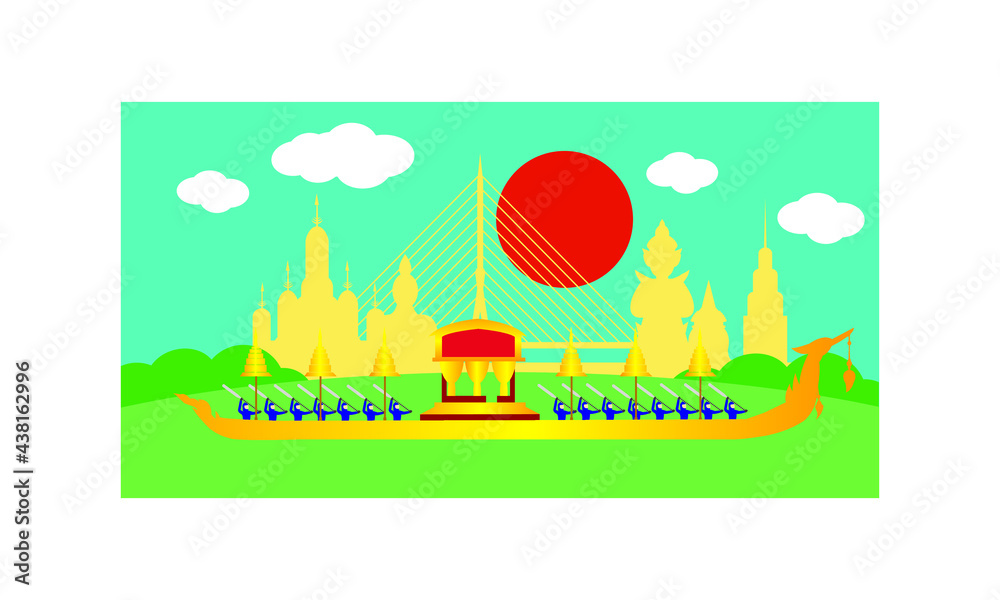 Obraz premium Vector of beautiful Thai Royal Barge Suphannahong on the River of Thailand,Traditional Thai style Vector concept.