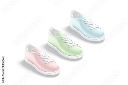Blank colored leather sneakers with lace mockup, isolated