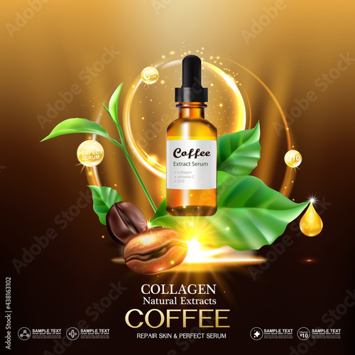 Coffee Collagen Serum  and Vitamin for Skincare and Cosmetic Products.