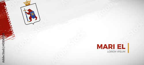 Happy national day of Mari El with brush painted grunge flag background