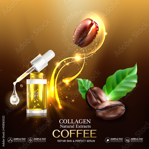 Coffee Collagen Serum  and Vitamin for Skincare and Cosmetic Products.