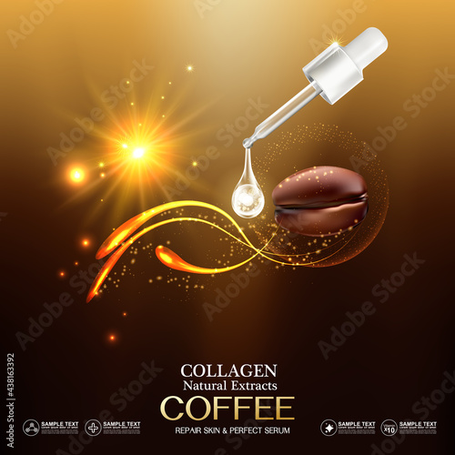 Coffee Collagen Serum  and Vitamin for Skincare and Cosmetic Products.