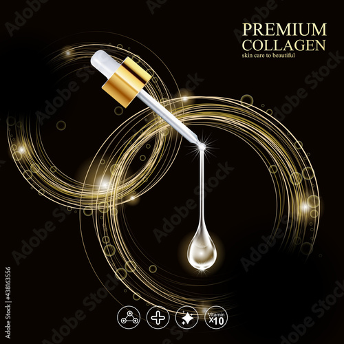 Premium Collagen Serum and Vitamin Background for  Skin Care Cosmetic Product Template.