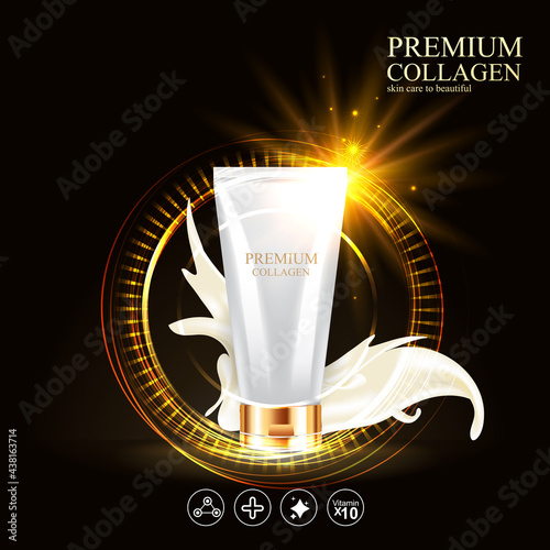 Premium Collagen Serum and Vitamin Background for  Skin Care Cosmetic Product Template.