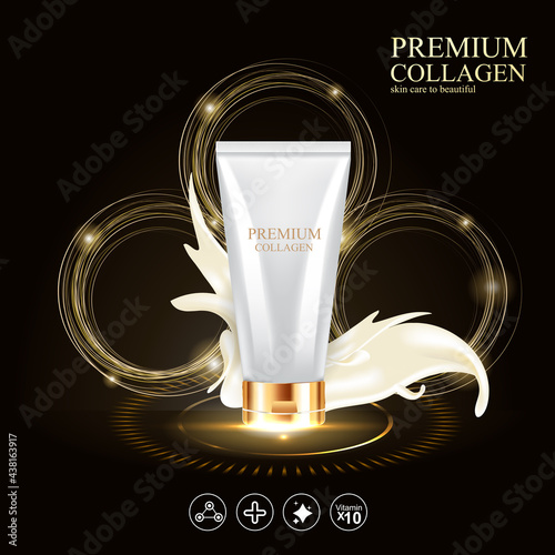 Premium Collagen Serum and Vitamin Background for  Skin Care Cosmetic Product Template.