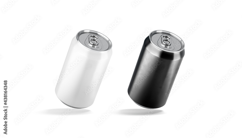 Blank black and white aluminum 330 ml soda can mockup, isolated Blank black and white aluminum 330 ml soda can mockup, isolated