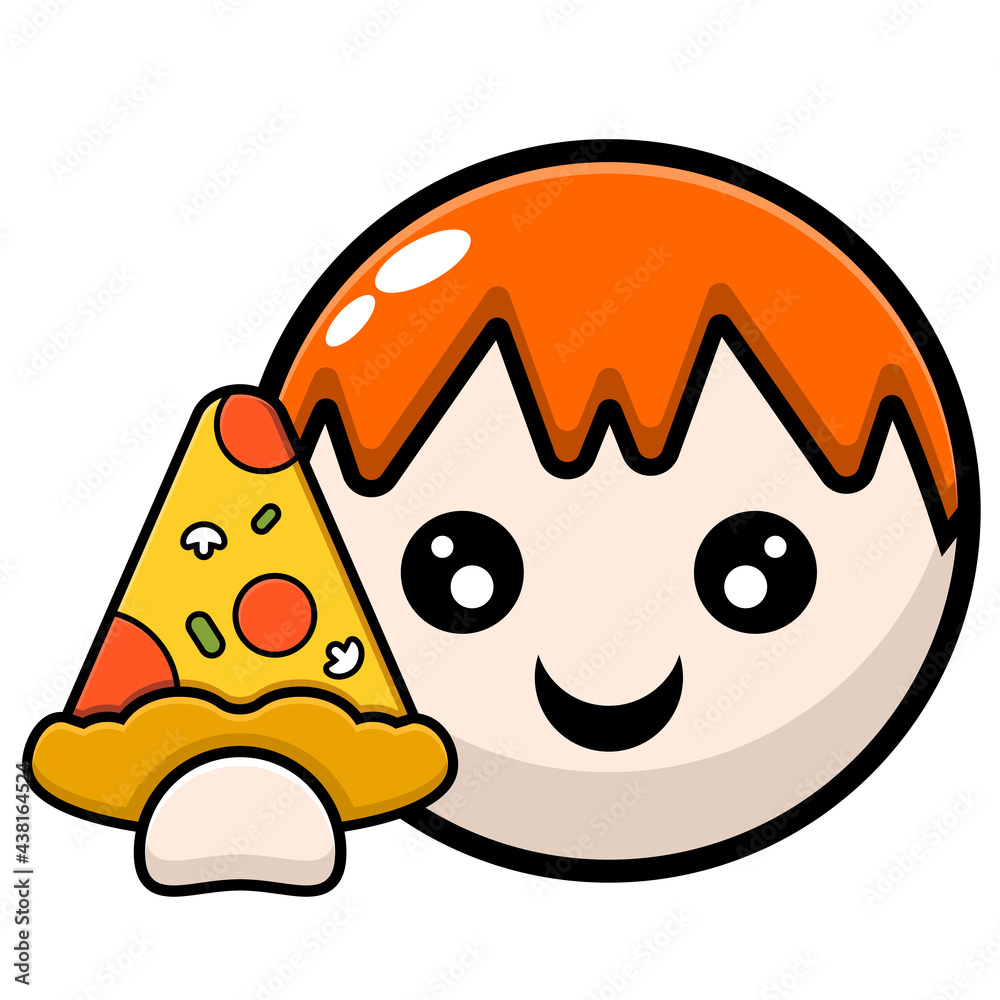 vector cartoon circle head with orange hair simple design holding triangle  pizza Stock Vector | Adobe Stock