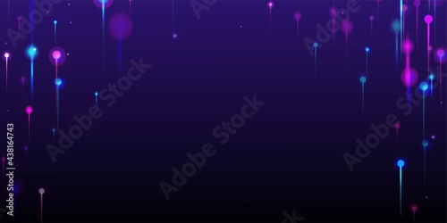Purple Pink Blue Modern Background. Network Scientific Banner. Vivid Light Pins Particles. Big Data Artificial Intelligence Ethernet Technology Wallpaper. Social Science Fiber Optics Light Pins.