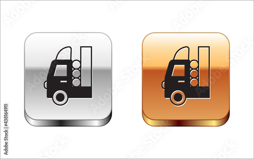 Black Gas tank for vehicle icon isolated on white background. Gas tanks are installed in a car. Silver and gold square buttons. Vector