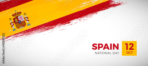 Happy national day of Spain with brush painted grunge flag background