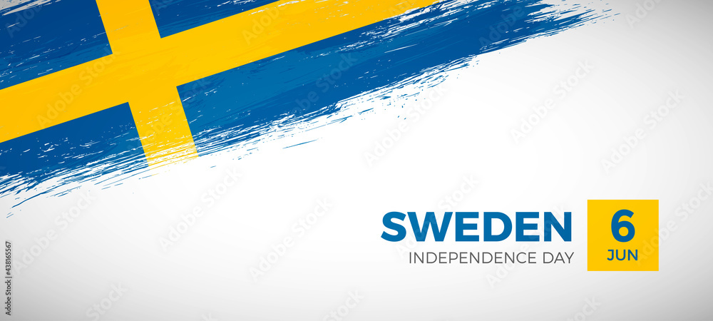 Happy independence day of Sweden with brush painted grunge flag background