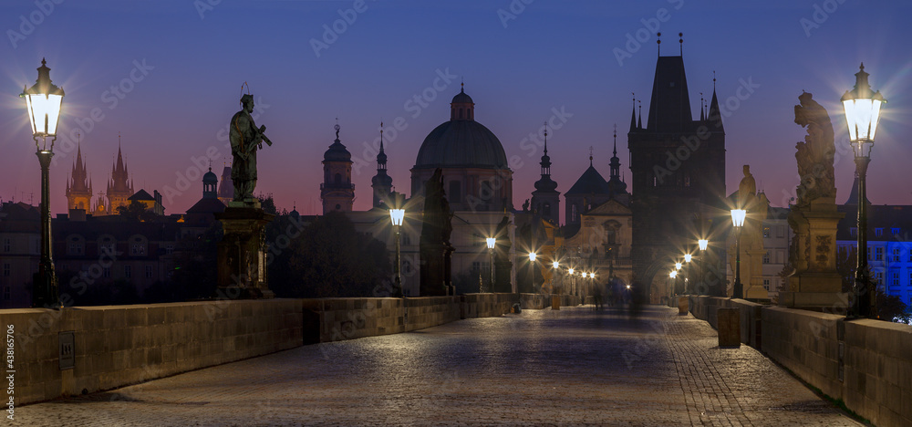 Fototapeta premium Prague - The Charles bridge in morning dusk.