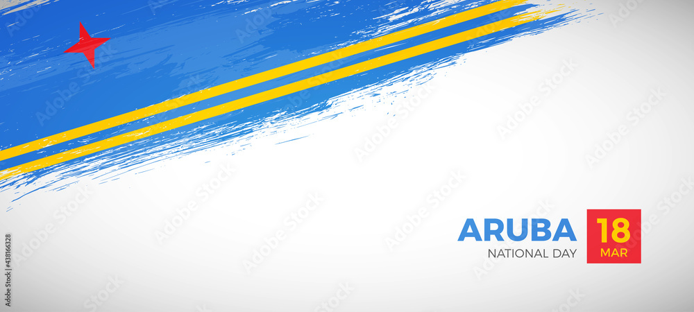 Happy national day of Aruba with brush painted grunge flag background Happy national day of Aruba with brush painted grunge flag background