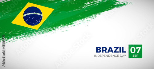 Happy independence day of Brazil with brush painted grunge flag background photo