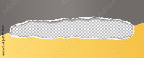 Black oblong grey and yellow hole composition in paper with torn edges and soft shadow is on squared background. Vector illustration