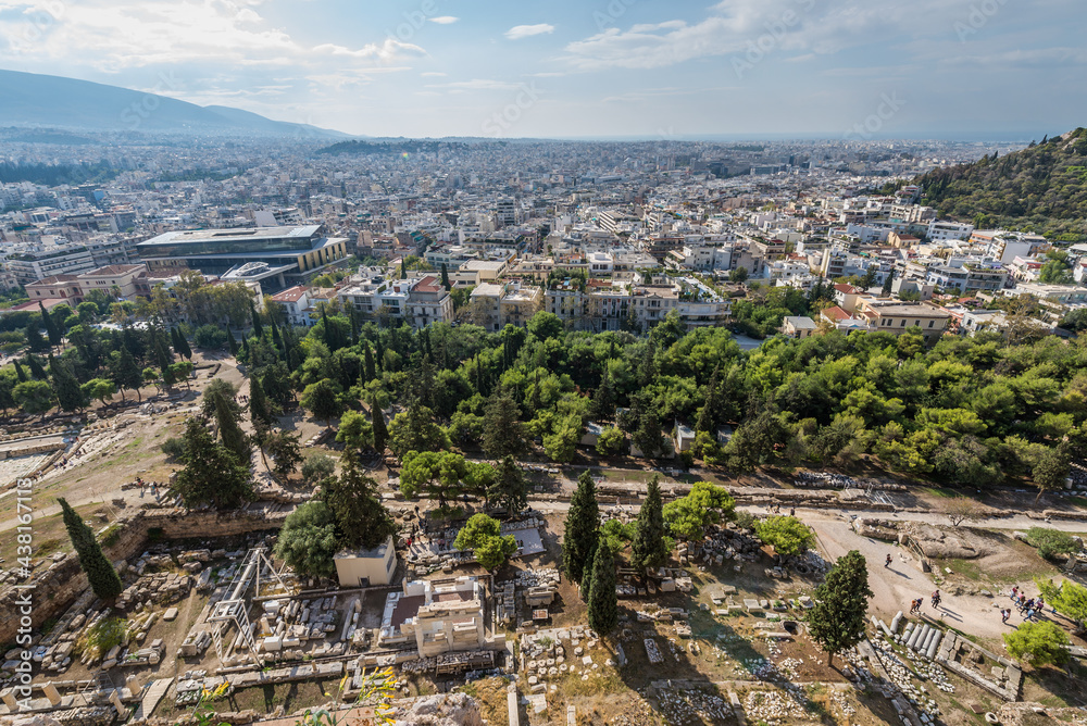 View from hill of Acropolis ancient citadel in Athens, Greece