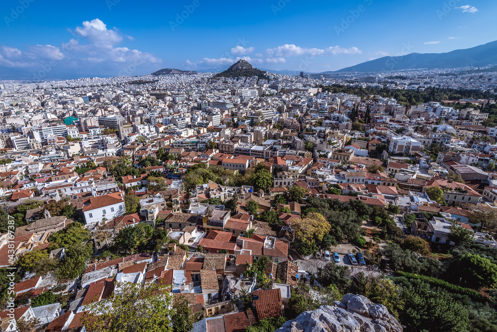 Cityscape of Athens, view from Acropolis with Lycabettus Mount, Greece