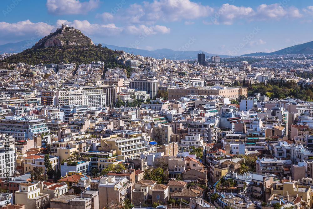Athens city, view with Lycabettus Mountain, Greece