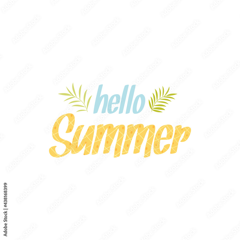 Naklejka premium Hello Summer pineapple lettering logo background. vector illustration.